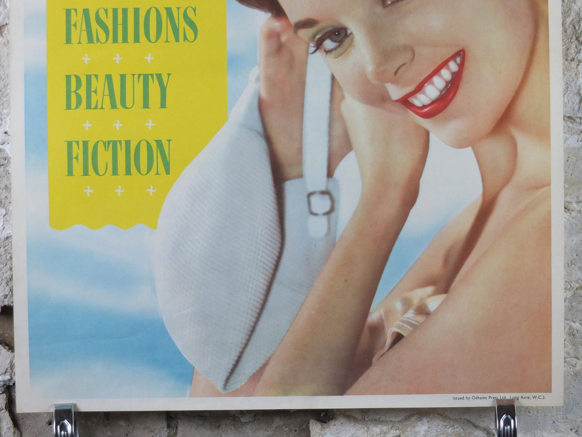 1950s Woman Newsagent Poster, weekly beauty fashion holiday fiction, magazine media print wall art retro