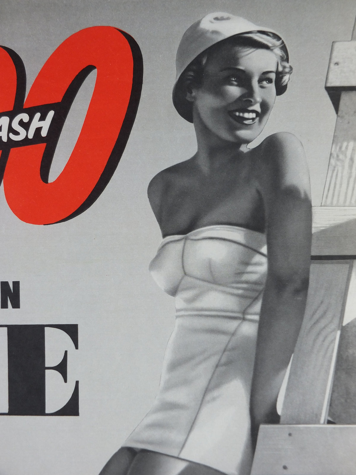 1950s Illustrated Newsagent Poster, Woman in Swimsuit, lifeguard tower at the beach, summer snaps, magazine media print wall art retro