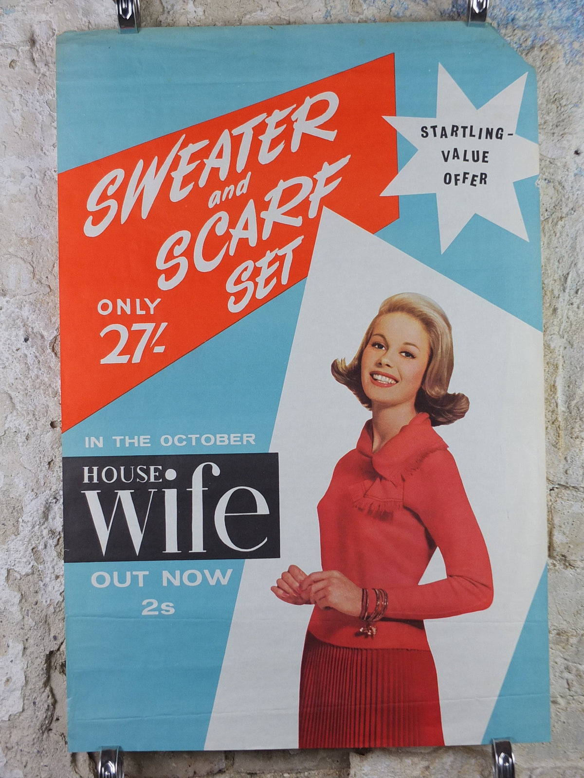 1950s The Housewife Newsagent Poster, Sweater and Scarf set, an anachronism from yesterday, magazine media print wall art retro