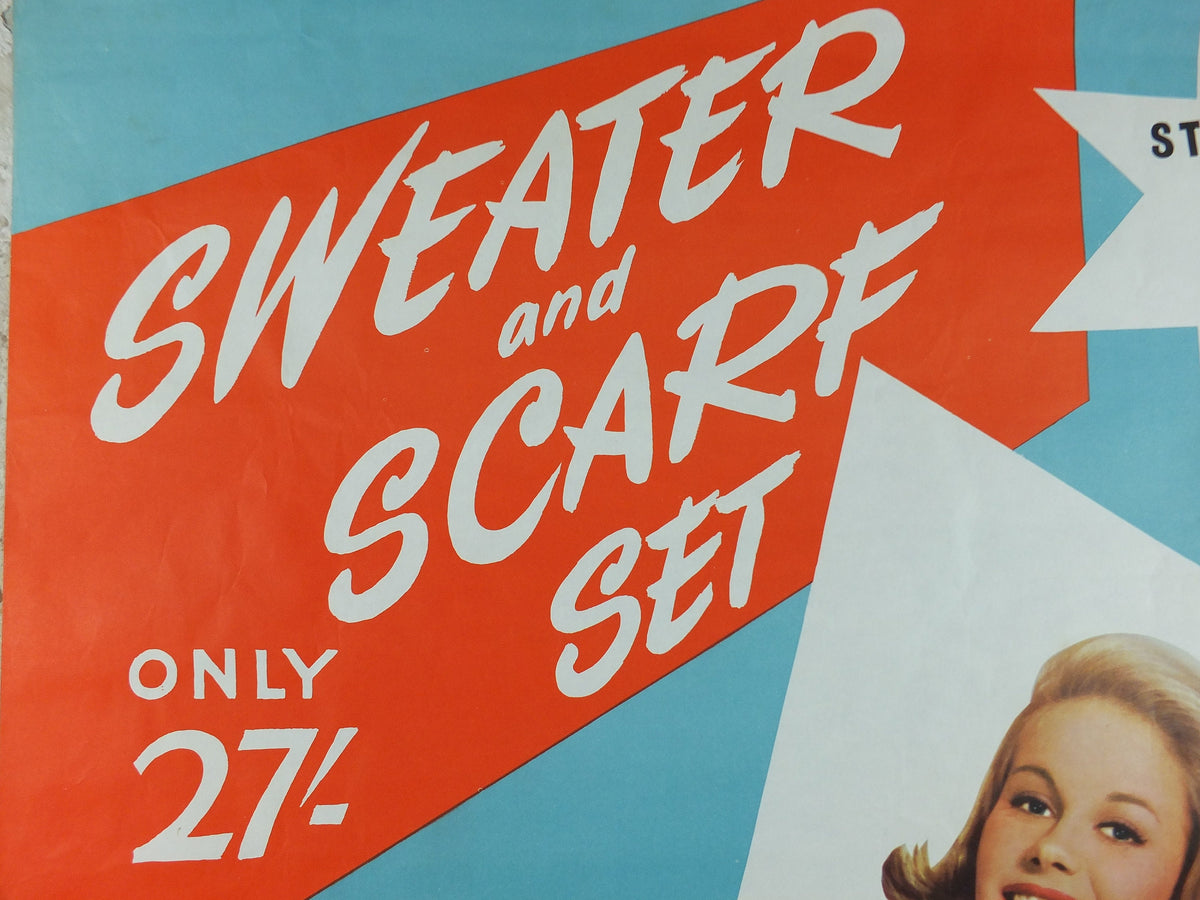 1950s The Housewife Newsagent Poster, Sweater and Scarf set, an anachronism from yesterday, magazine media print wall art retro