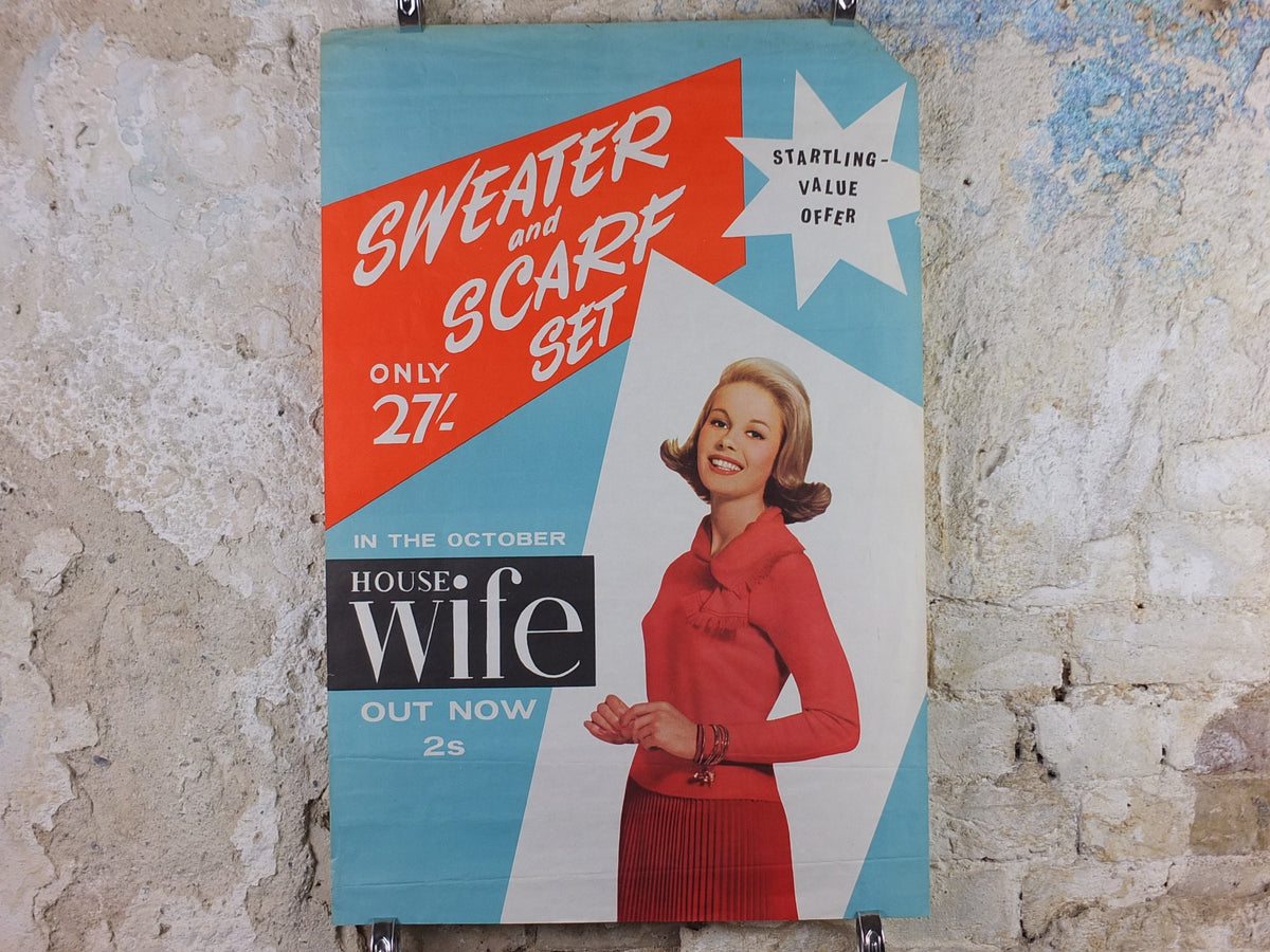 1950s The Housewife Newsagent Poster, Sweater and Scarf set, an anachronism from yesterday, magazine media print wall art retro