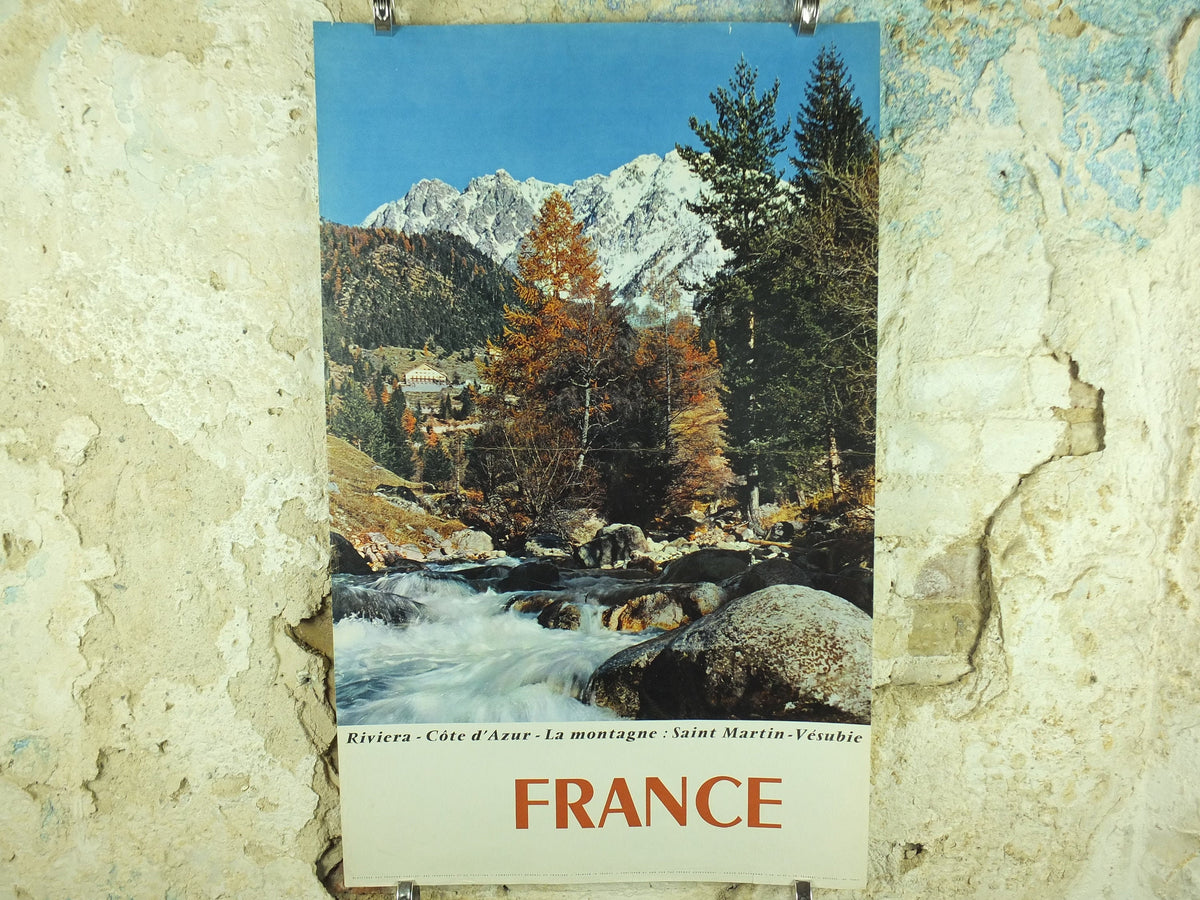 1960s French Riviera Travel Poster, Cote d'Azur, Saint Martin Vesubie. travel wall art decor