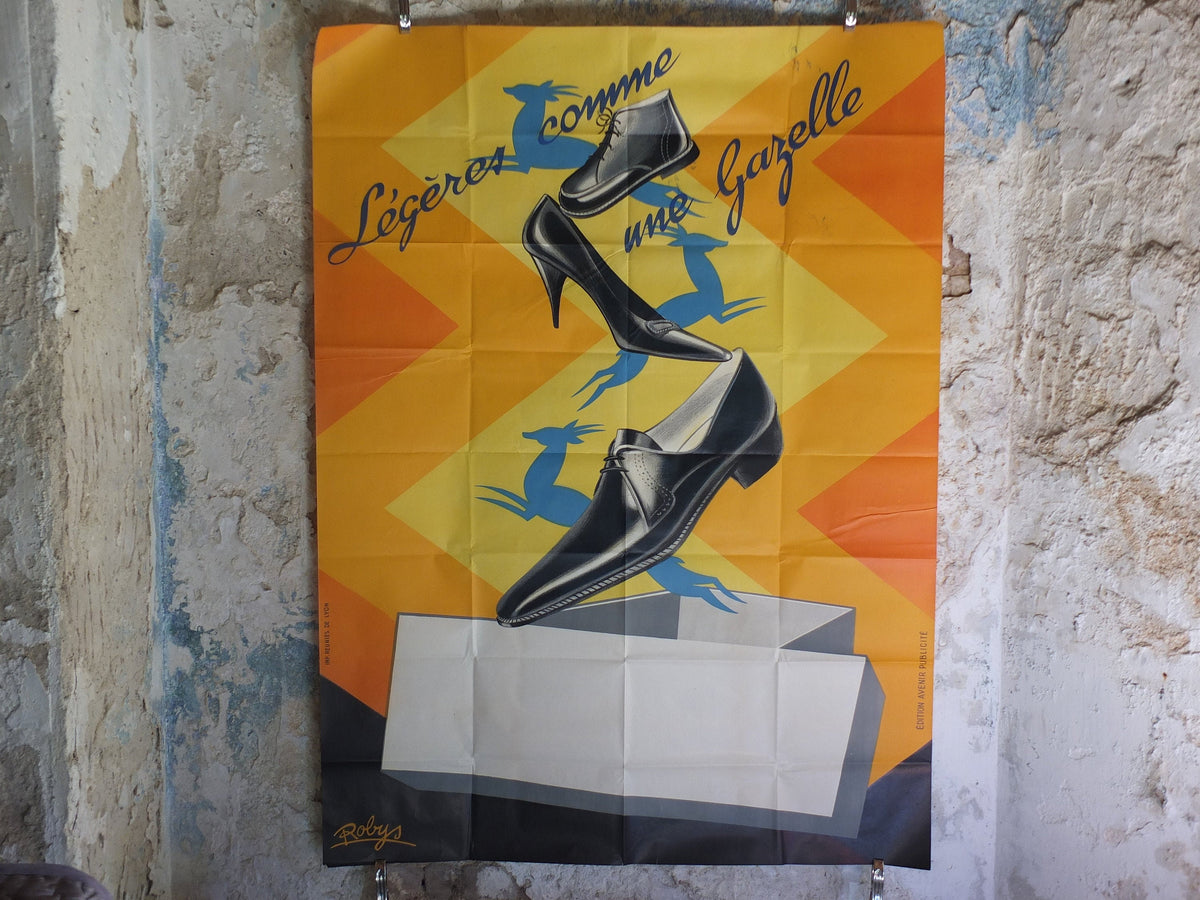 Original Vintage French poster high heel shoes boots fashion Light like a Gazelle legeres comme un footwear wall art retro 1950s 1952