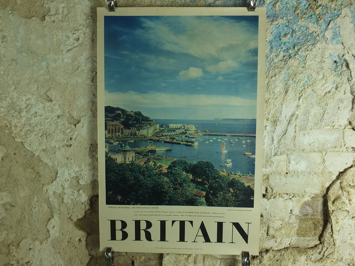 Torquay, Devon Travel Poster, Britain, Devonshire, Resort, harbour boats, travel tourism, holiday vacation wall art 1950s