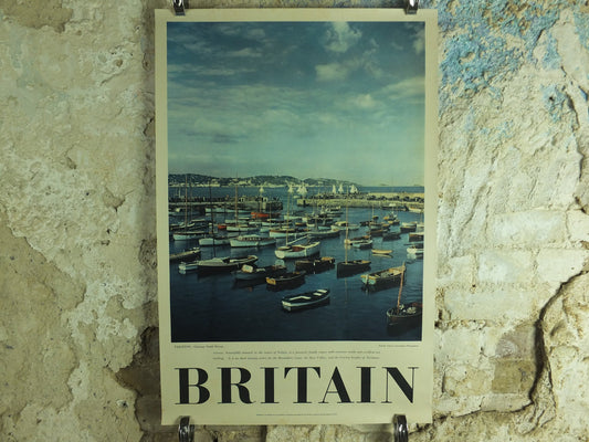 Paignton, Devon Travel Poster, Torbay, Britain, Devonshire, harbour boats, travel tourism, holiday vacation wall art 1950s