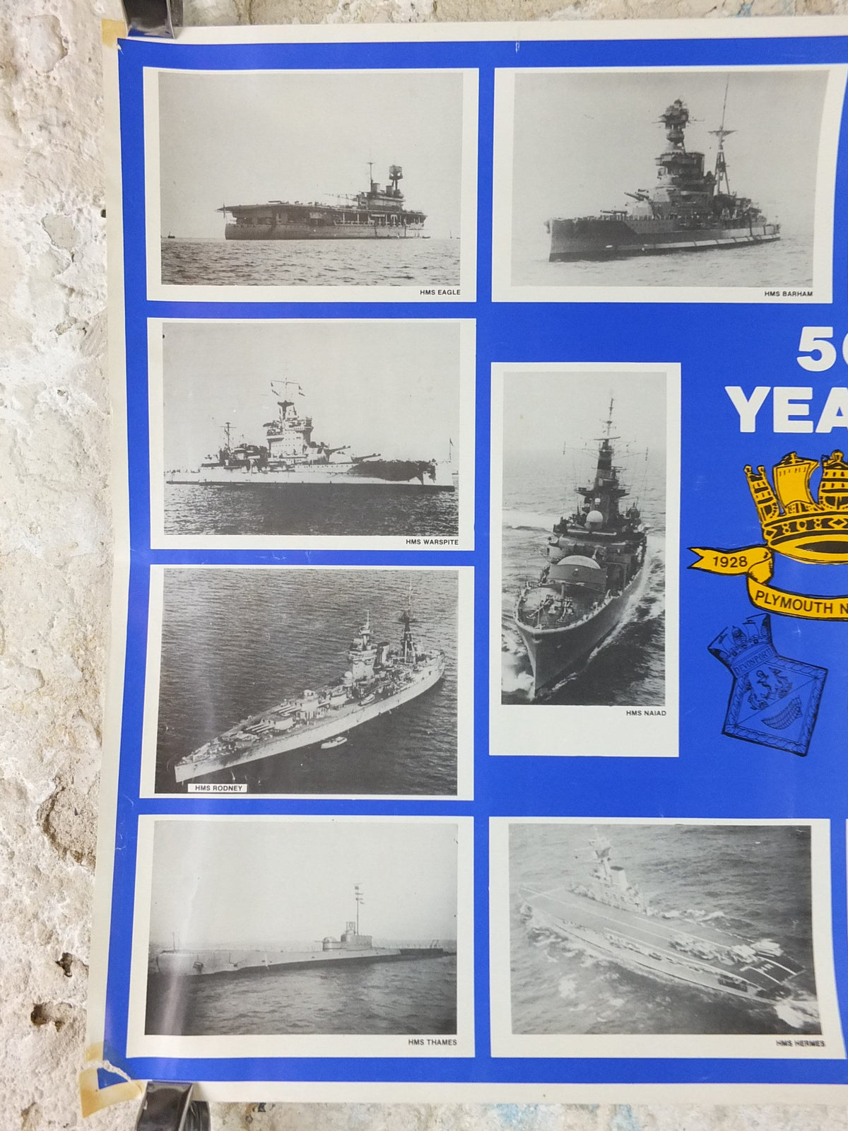 1978 Royal Navy British Portsmouth Poster, 1928-1978, 50 years of Plymouth Navy Days, print wall art 1970s