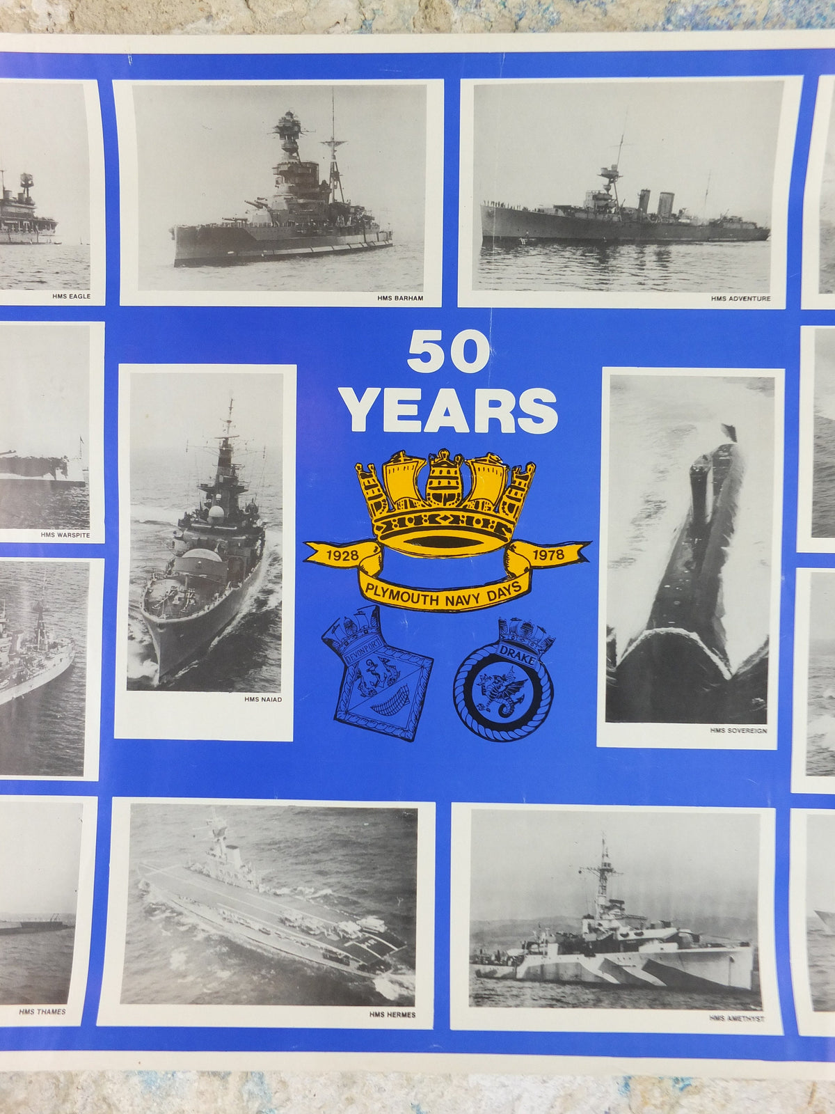 1978 Royal Navy British Portsmouth Poster, 1928-1978, 50 years of Plymouth Navy Days, print wall art 1970s