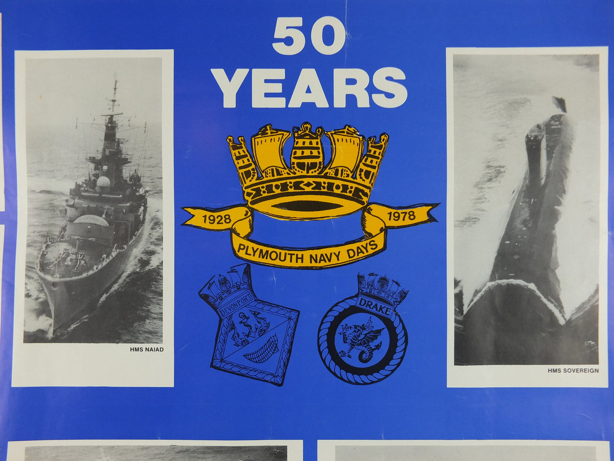 1978 Royal Navy British Portsmouth Poster, 1928-1978, 50 years of Plymouth Navy Days, print wall art 1970s
