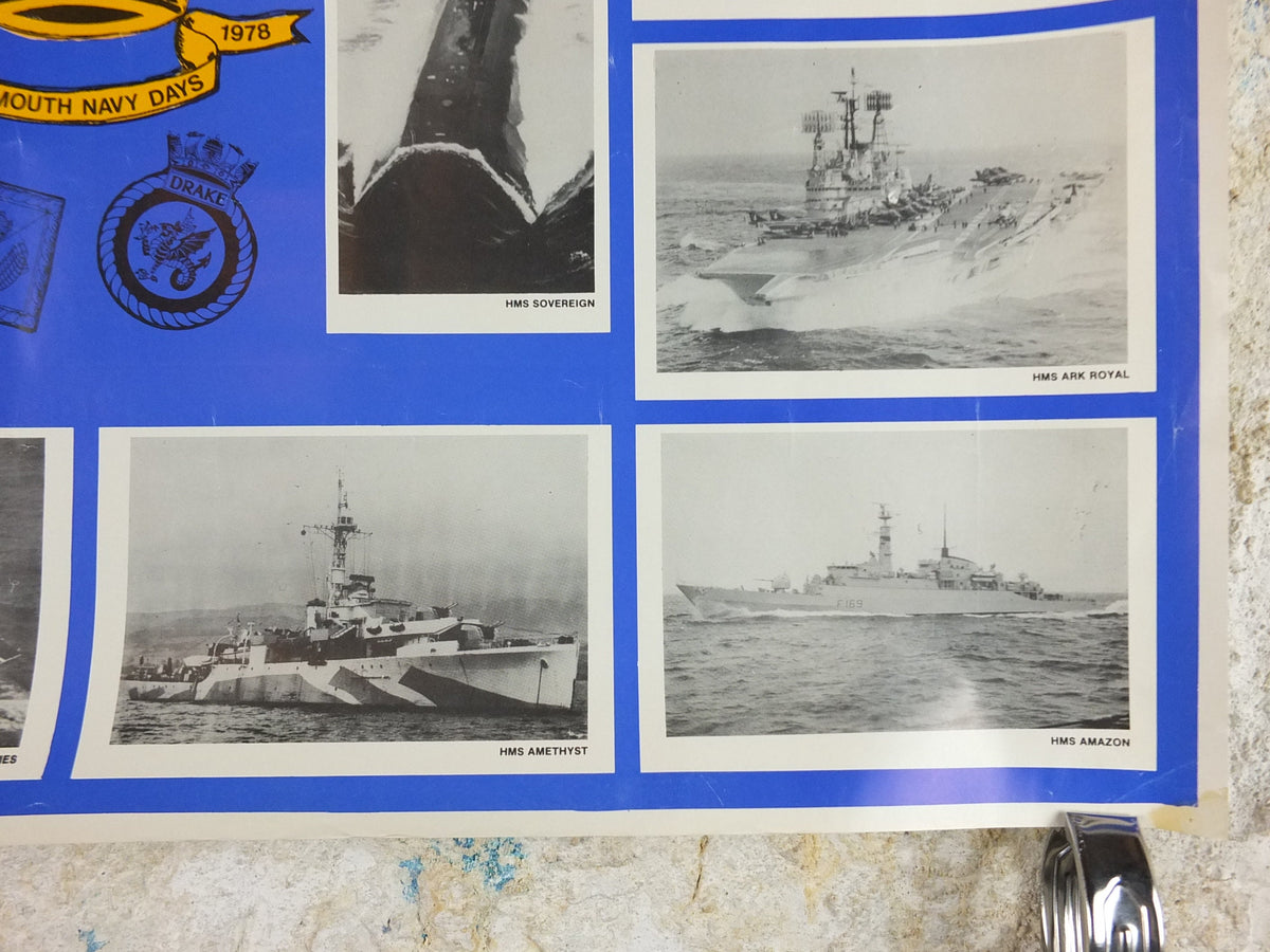 1978 Royal Navy British Portsmouth Poster, 1928-1978, 50 years of Plymouth Navy Days, print wall art 1970s