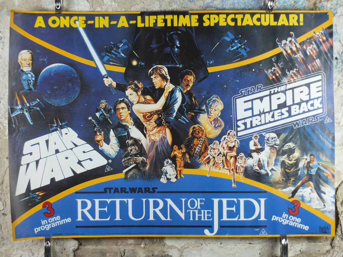 1993 Star Wars Trilogy Poster, by Zigzag Posters Germany, Return of the Jedi, Empire Strikes Back, wall art cinema film memorabilia