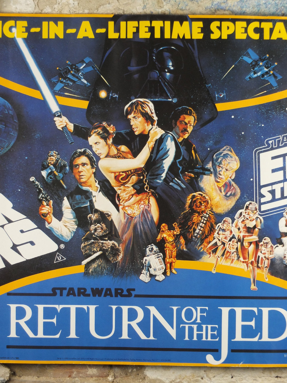 1993 Star Wars Trilogy Poster, by Zigzag Posters Germany, Return of the Jedi, Empire Strikes Back, wall art cinema film memorabilia
