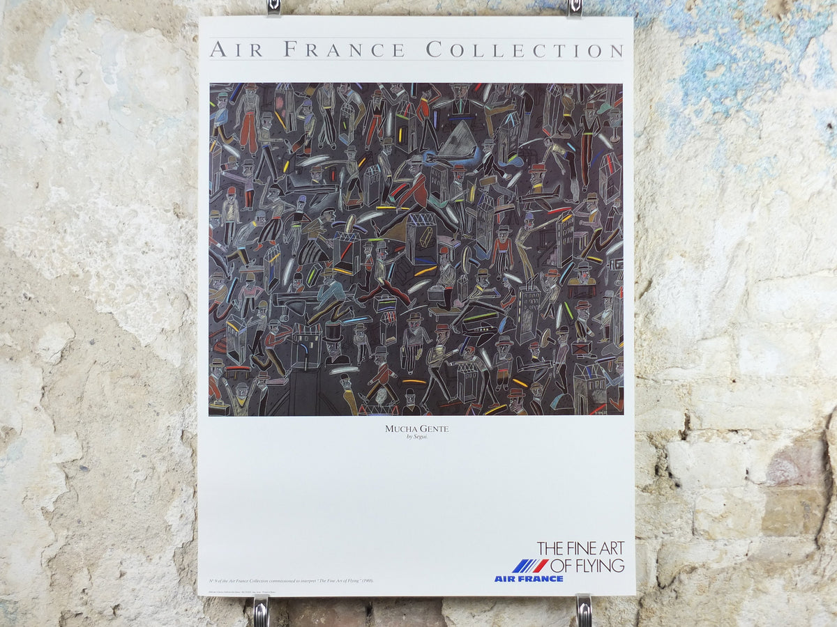 1988 Air France Collection Poster, Mucha Gente by Antonio Segui, Modernism, Commemorative Edition, Aviation, tourism vacation wall art