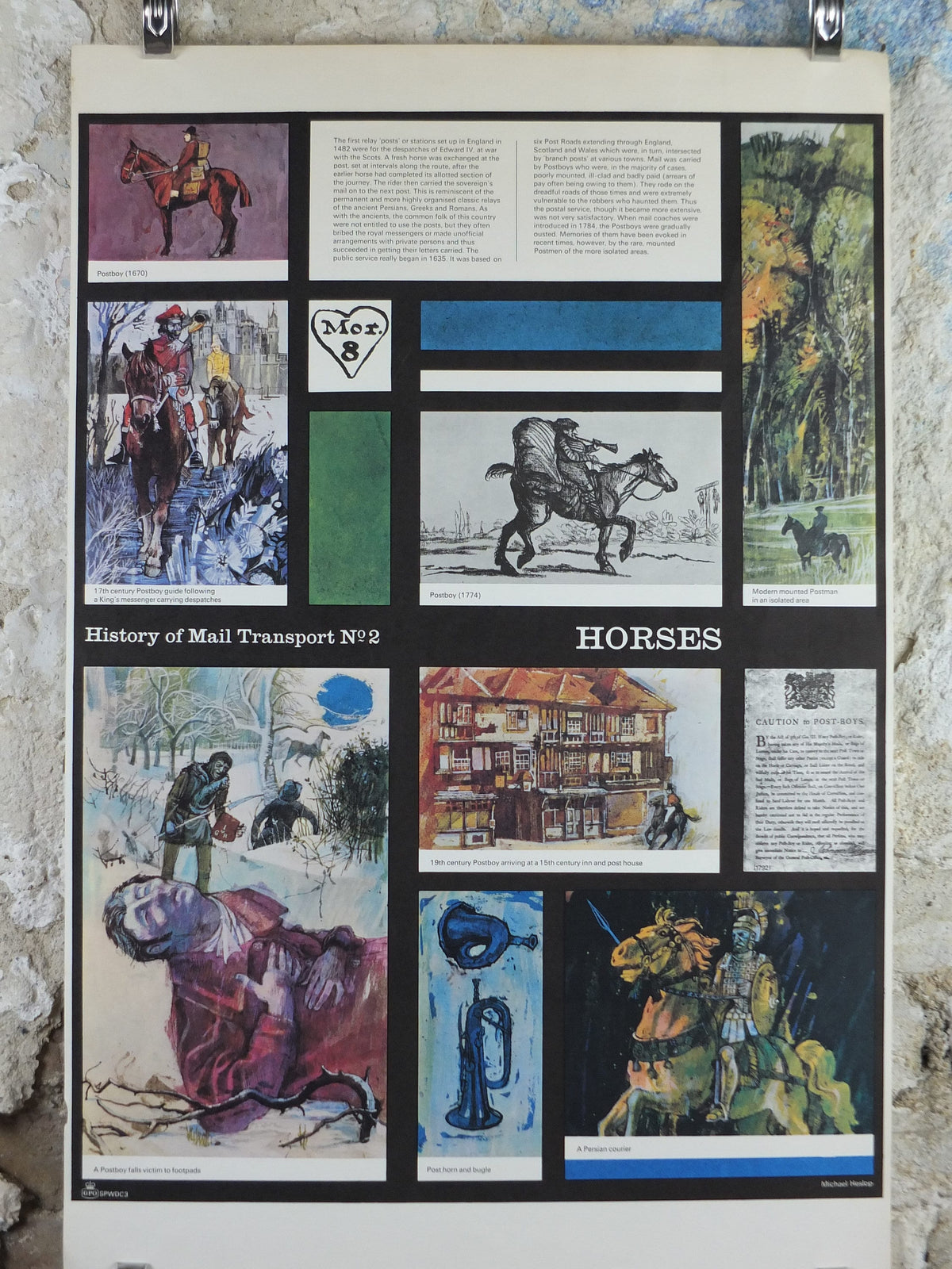 1966 History of Mail Transport Poster, Horses, GPO, General Post Office, by Michael Heslop, Royal Mail, SPWDC3, decor wall art