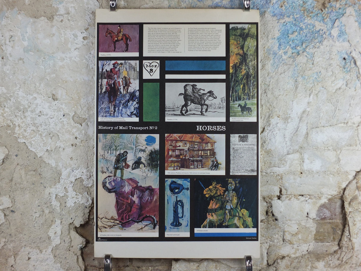 1966 History of Mail Transport Poster, Horses, GPO, General Post Office, by Michael Heslop, Royal Mail, SPWDC3, decor wall art