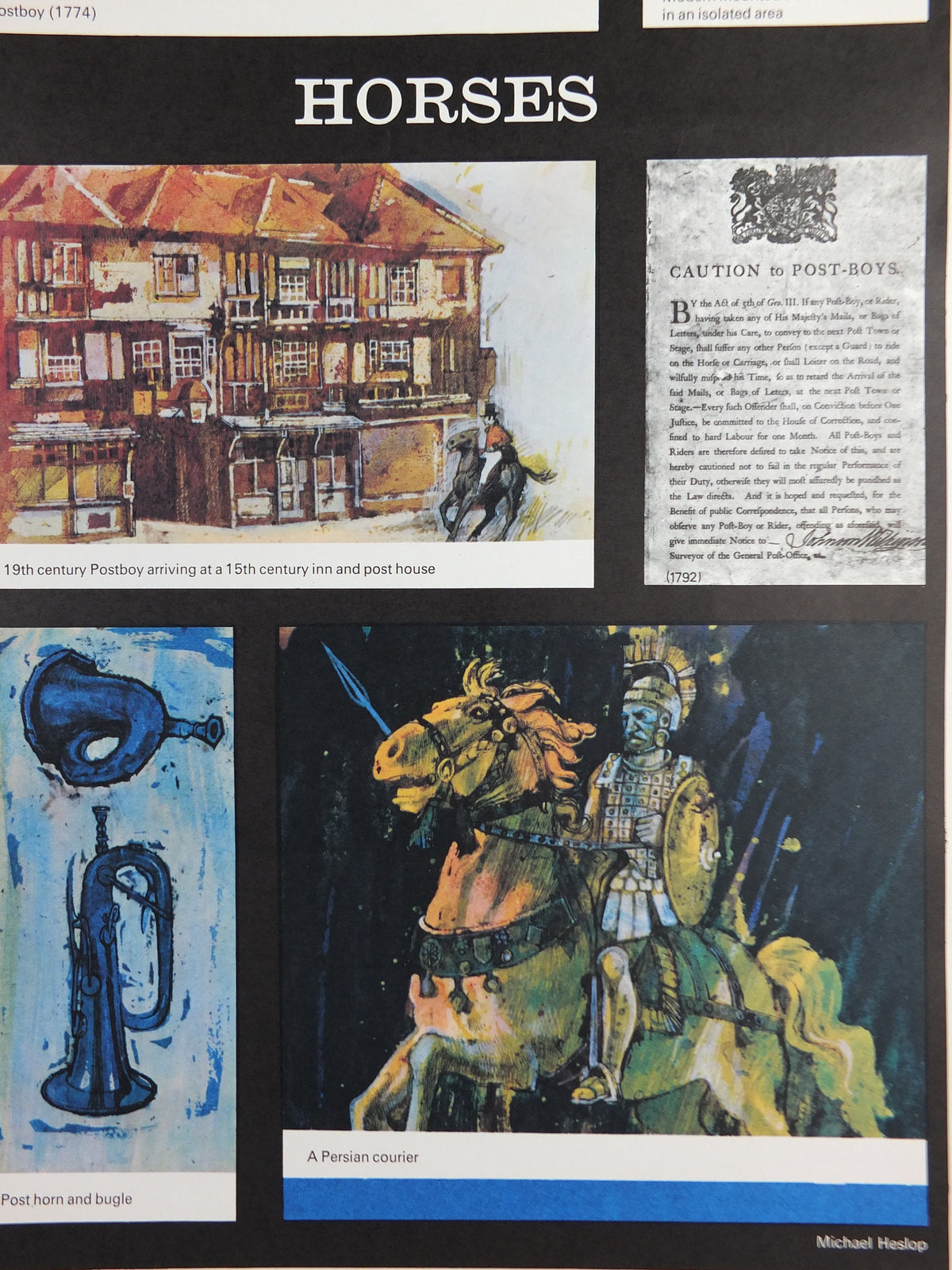1966 History of Mail Transport Poster, Horses, GPO, General Post Office, by Michael Heslop, Royal Mail, SPWDC3, decor wall art