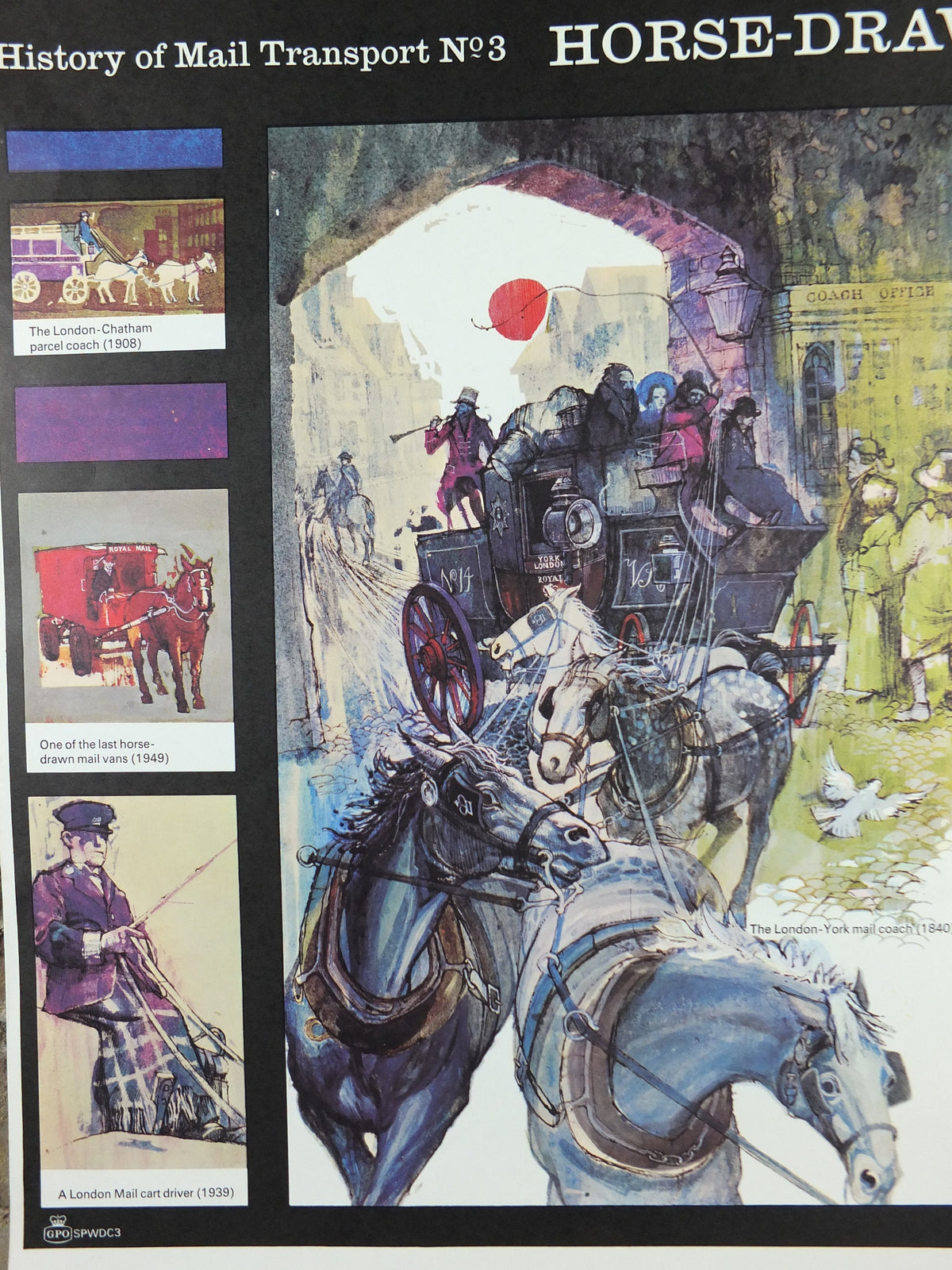 1966 History of Mail Transport Poster, Horse drawn vehicles, GPO, General Post Office, by Michael Heslop, Royal Mail, SPWDC3, decor wall art