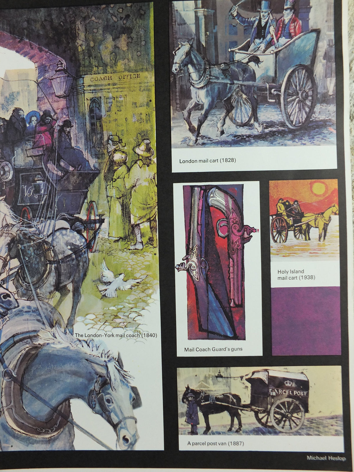 1966 History of Mail Transport Poster, Horse drawn vehicles, GPO, General Post Office, by Michael Heslop, Royal Mail, SPWDC3, decor wall art