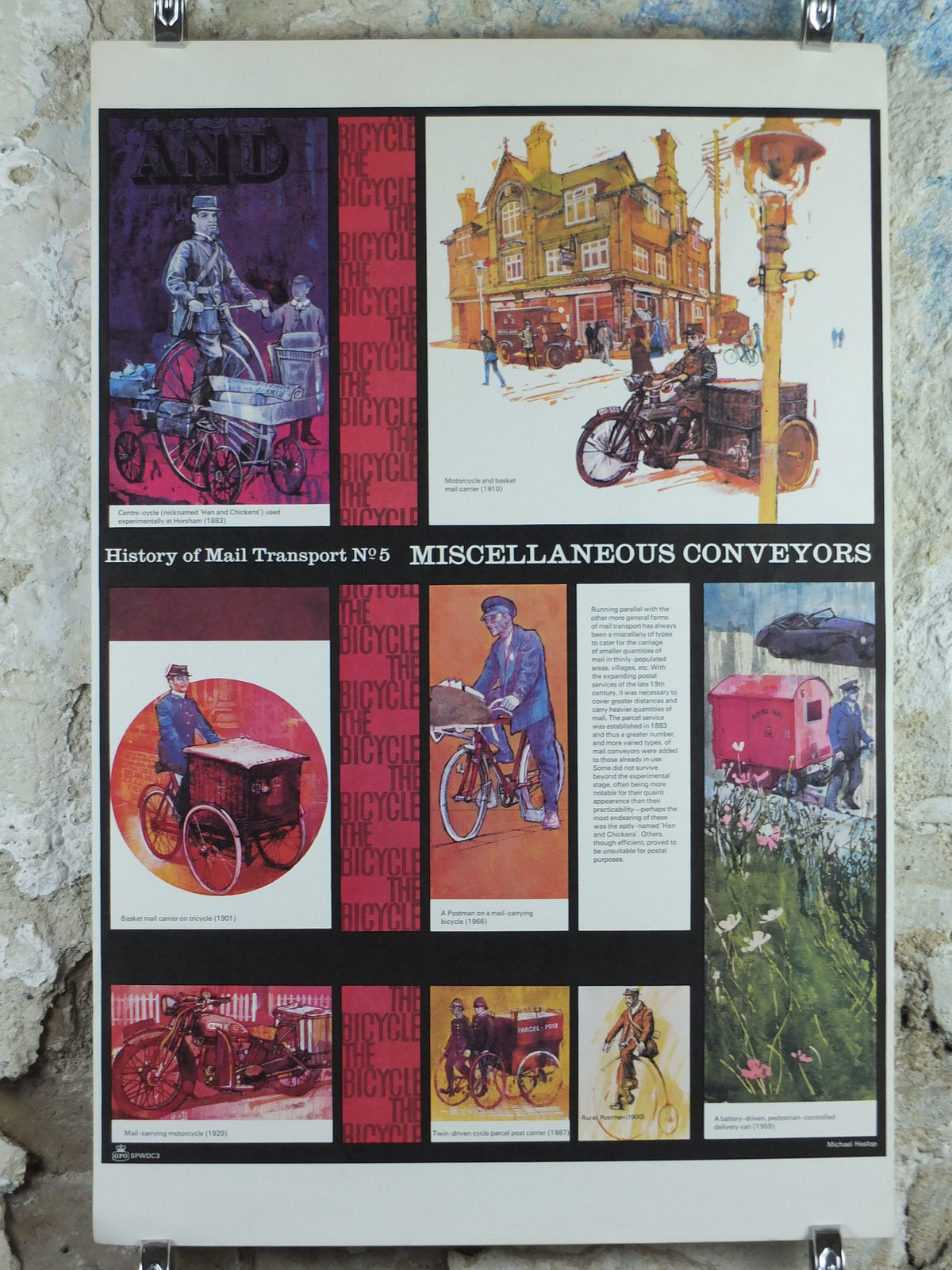 1966 History of Mail Transport Poster, Misc Conveyors, GPO, General Post Office, by Michael Heslop, Royal Mail, SPWDC3, decor wall art