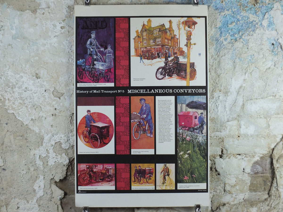1966 History of Mail Transport Poster, Misc Conveyors, GPO, General Post Office, by Michael Heslop, Royal Mail, SPWDC3, decor wall art
