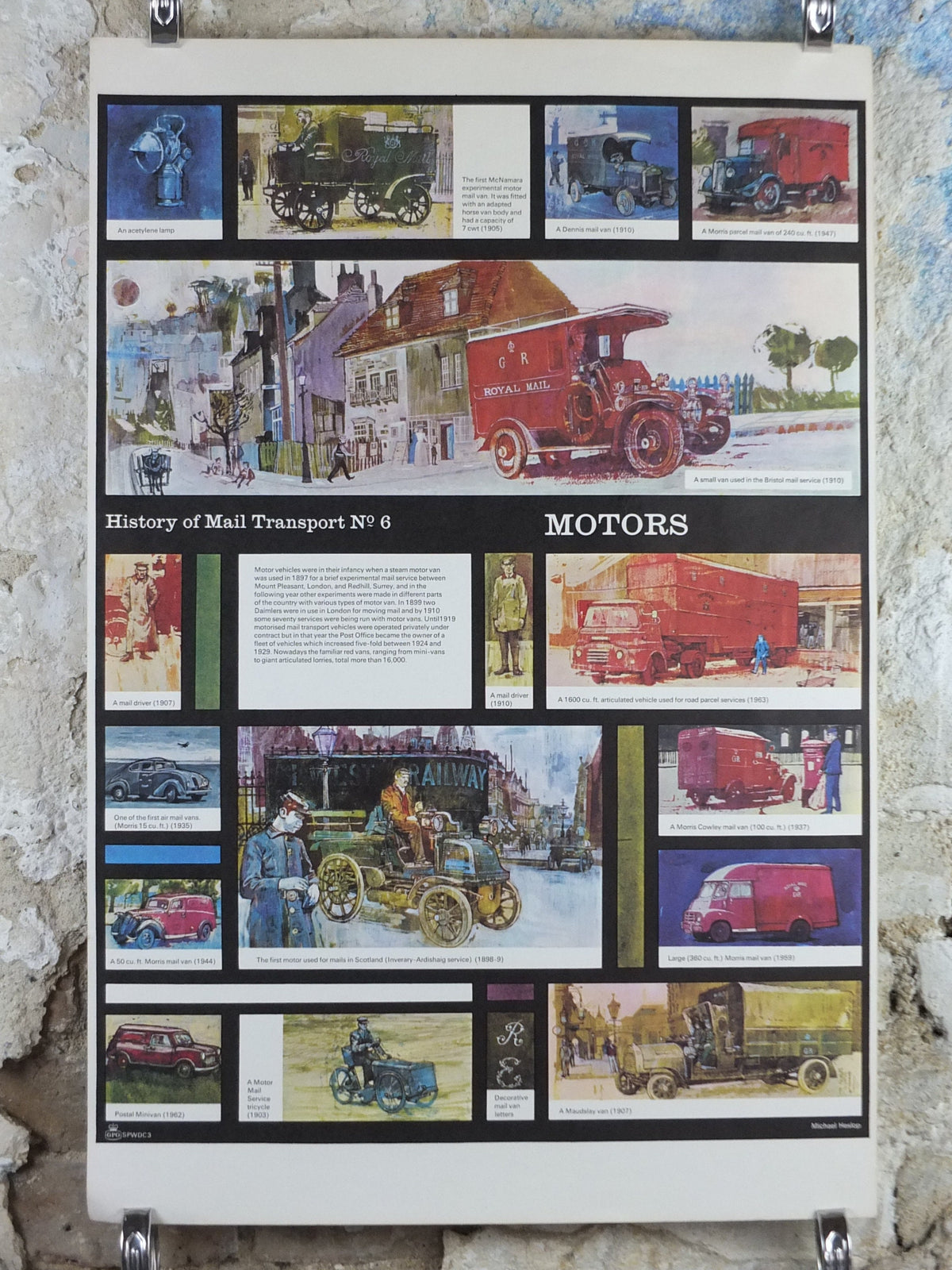 1966 History of Mail Transport Poster, Motors and Vehicles, GPO, General Post Office, by Michael Heslop, Royal Mail, SPWDC3, decor wall art
