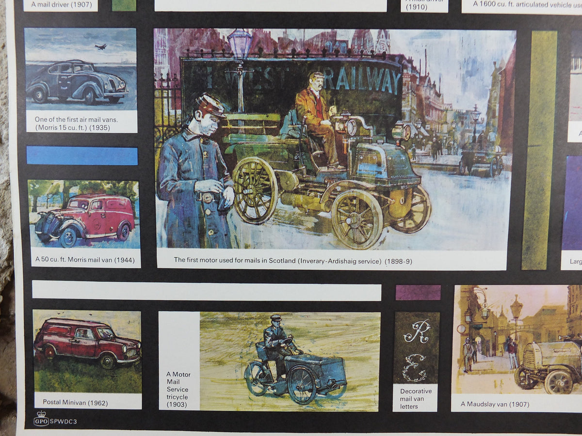 1966 History of Mail Transport Poster, Motors and Vehicles, GPO, General Post Office, by Michael Heslop, Royal Mail, SPWDC3, decor wall art