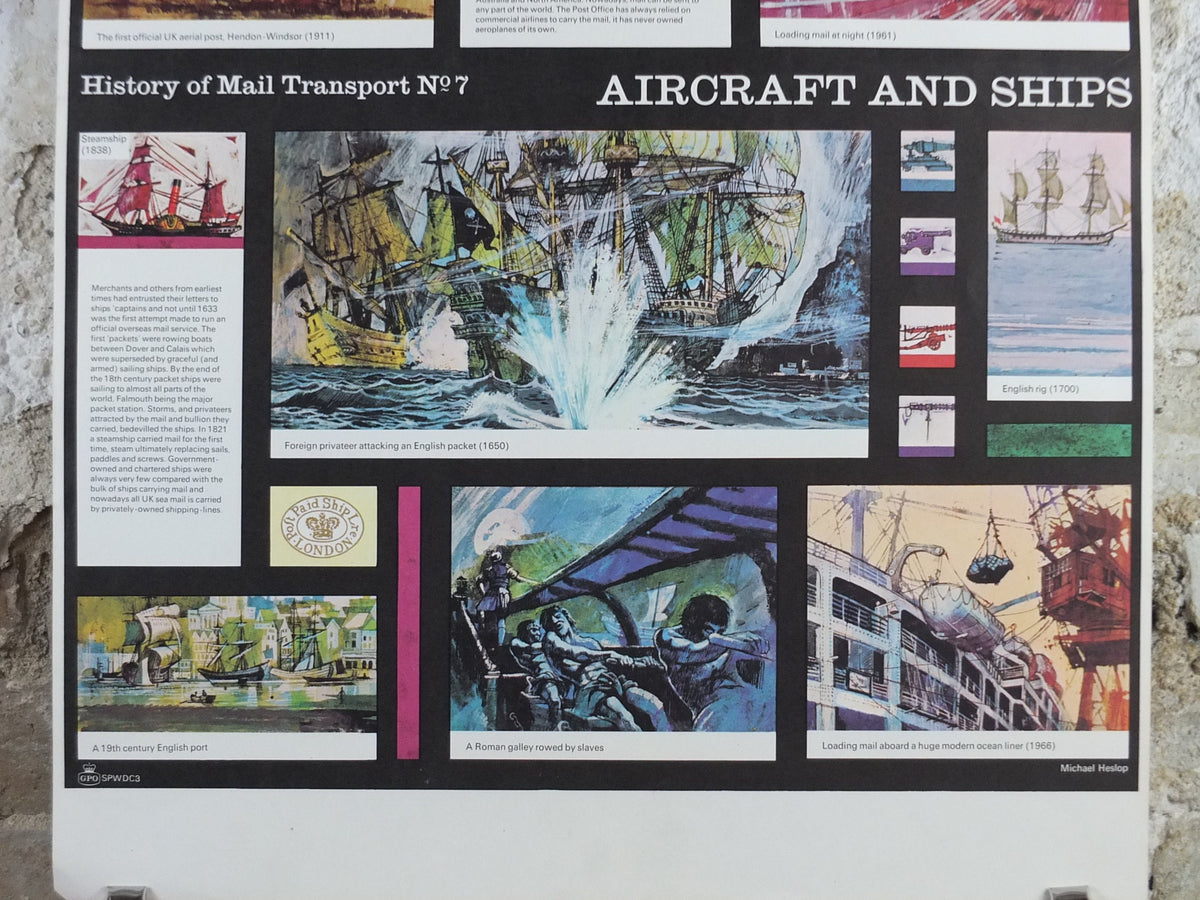 1966 History of Mail Transport Poster, Aircraft and Ships, GPO, General Post Office, by Michael Heslop, Royal Mail, SPWDC3, decor wall art