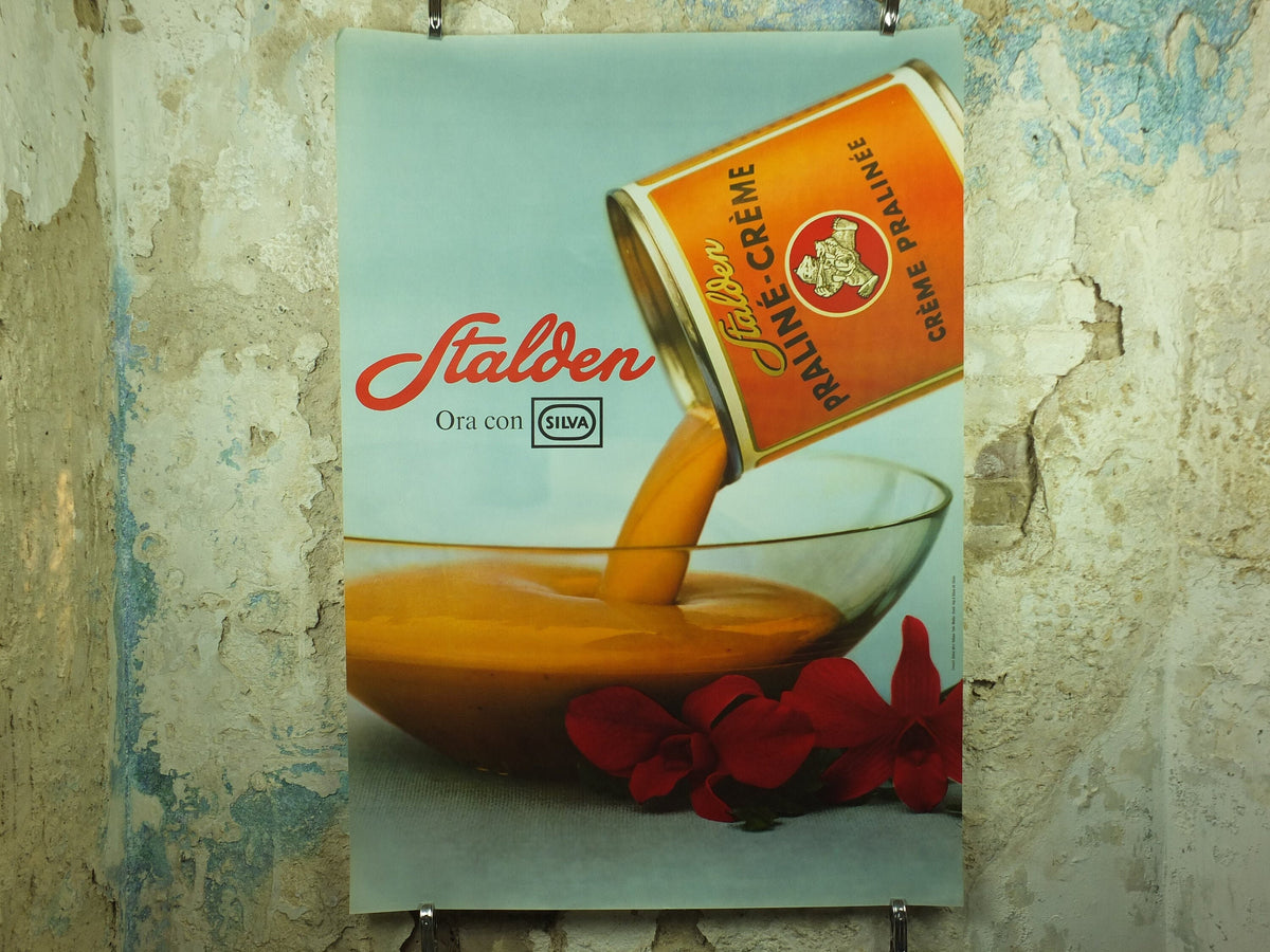 Vintage Swiss Chocolate and Praline Creme Poster, Stalden brand praline creme, 1962 advertising poster, by Weider, wall art retro 1960s