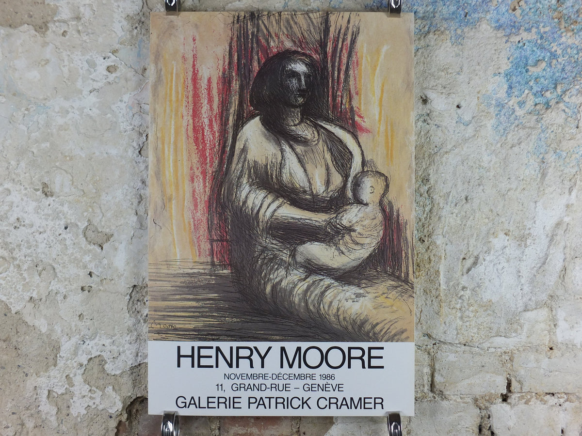 1986 Henry Moore Poster, Mother and Child, amazing condition, bronze sculpture, modernism, gallery exhibition wall art 1980s