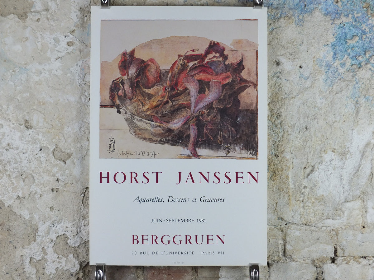 1981 Horst Janssen Poster, Dried Lillies, amazing condition, lithography and print making, gallery exhibition wall art 1980s