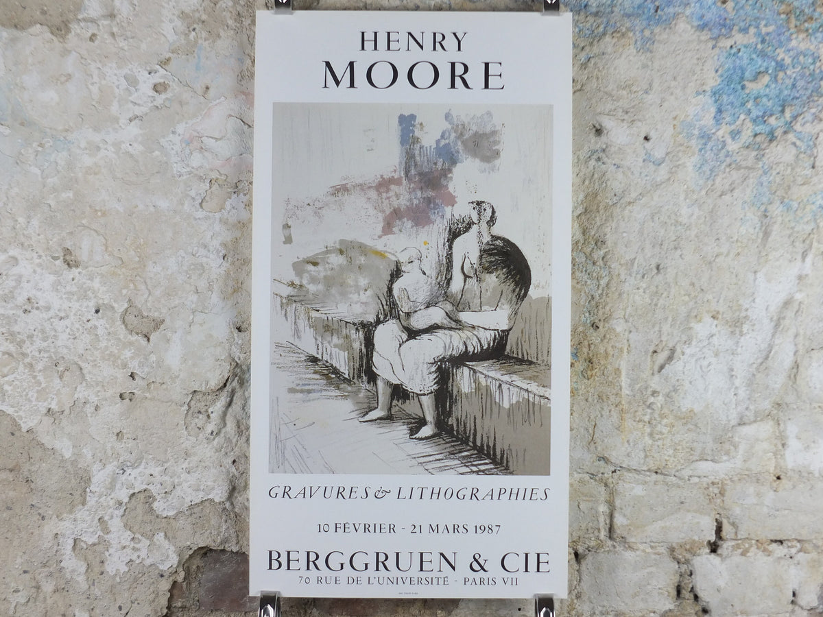 1987 Henry Moore Poster, Mother and Child, bronze sculpture, modernism, gallery exhibition wall art 1980s