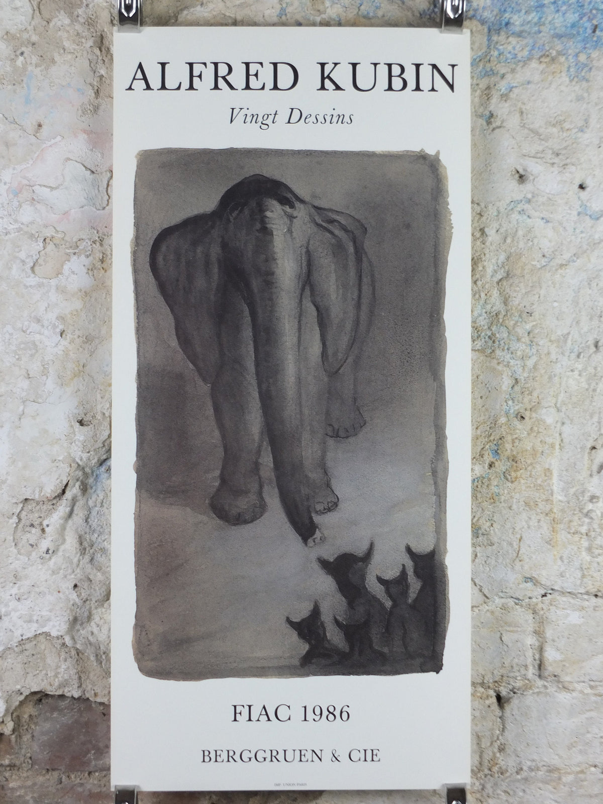1986 Alfred Kubin Poster, The Elephant, amazing condition, Surrealism, Expressionism, gallery exhibition wall art 1980s