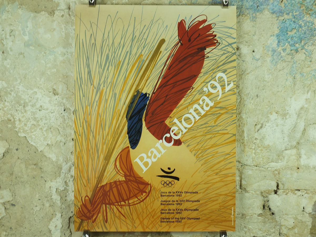 Vintage Barcelona Olympic Poster, Javelin by Enric Huguet, 1992, XXV Olympiad, post modern, sport wall art 1990s