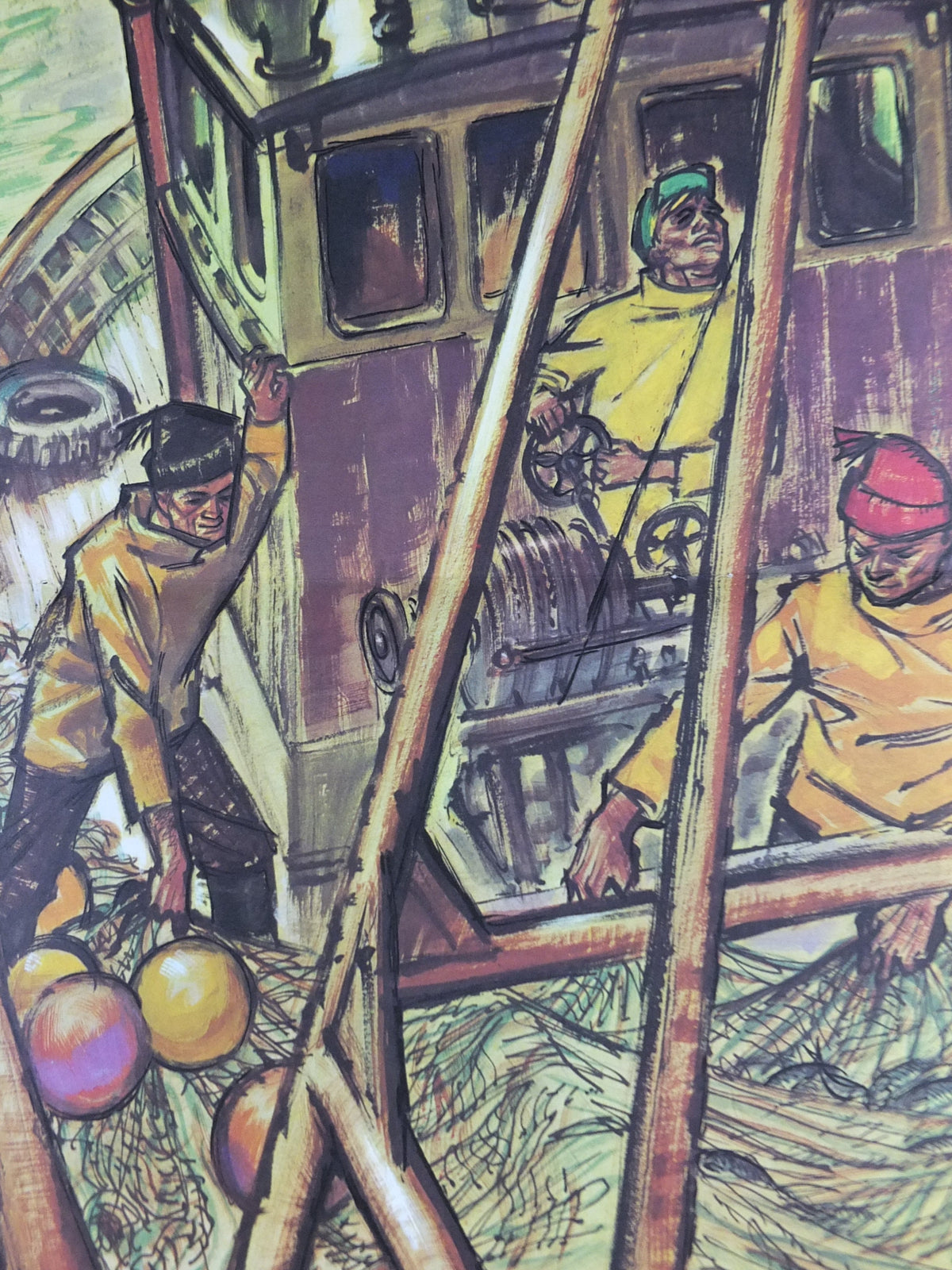 1969 Child Education Fishermen Poster, Contrasts between biblical and modern fishermen, by A.R. Whitear, mid century print, wall art