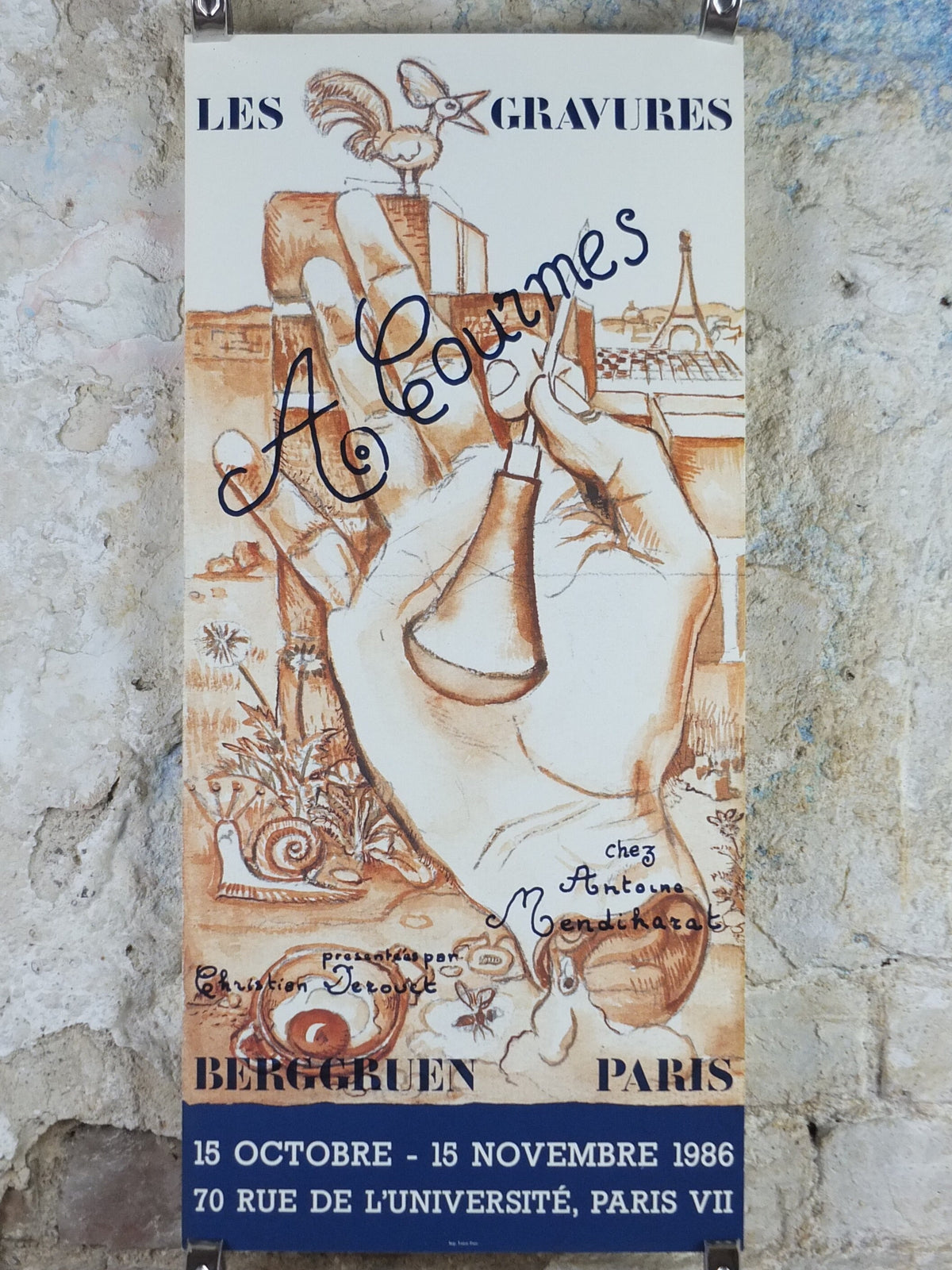 1986 Alfred Courmes Poster, The Engravers, amazing condition, Surrealism, Expressionism, gallery exhibition wall art 1980s