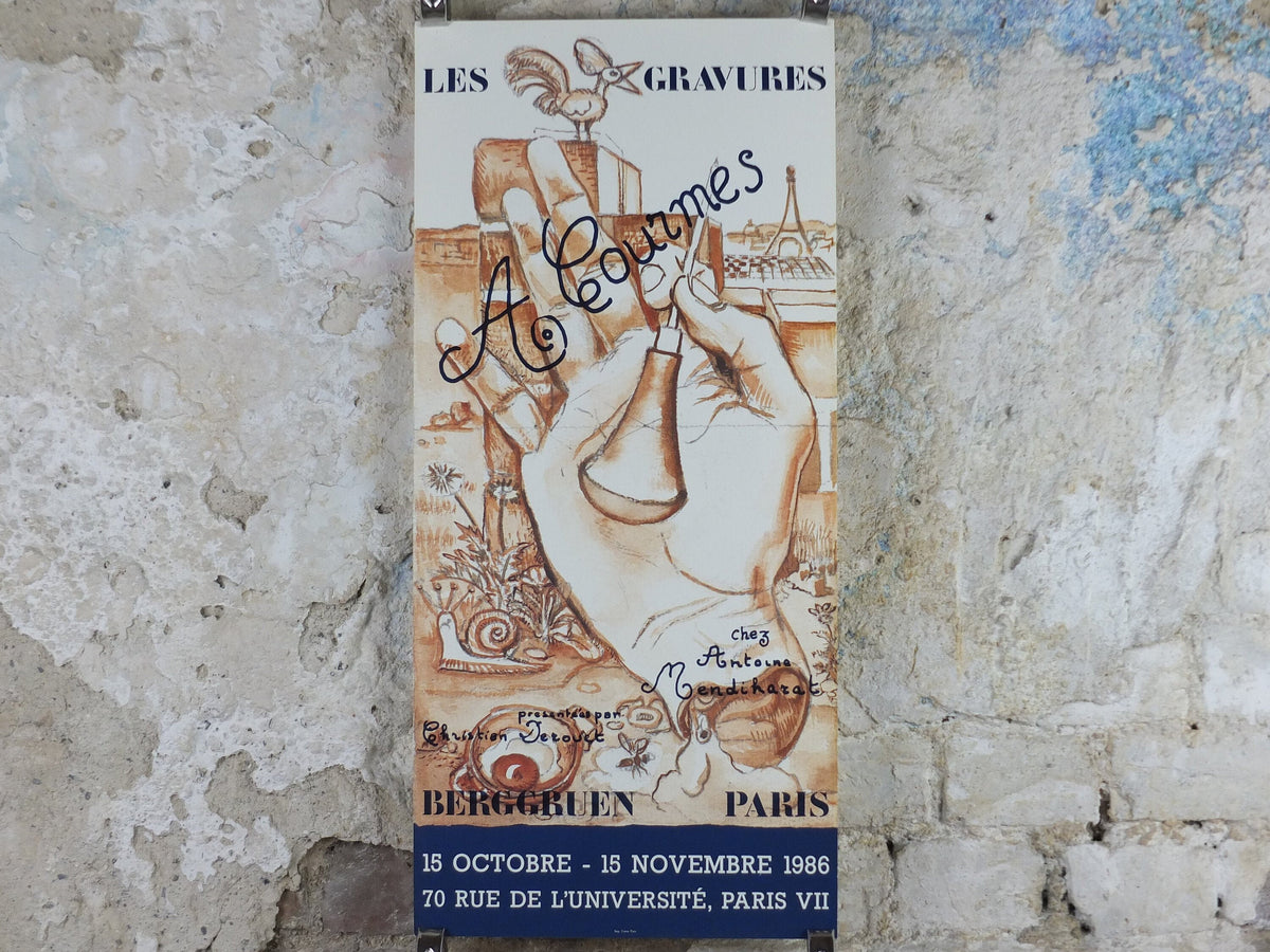 1986 Alfred Courmes Poster, The Engravers, amazing condition, Surrealism, Expressionism, gallery exhibition wall art 1980s