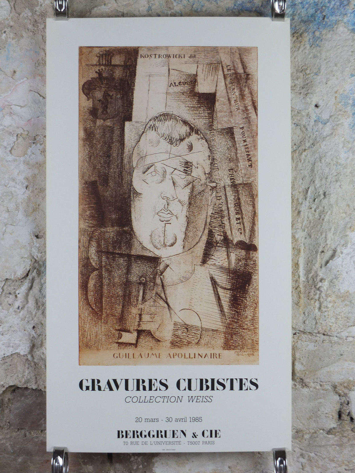 1985 Louis Marcoussis Poster, Guillaume Apollinaire, amazing condition, Engravings, gallery exhibition wall art 1980s