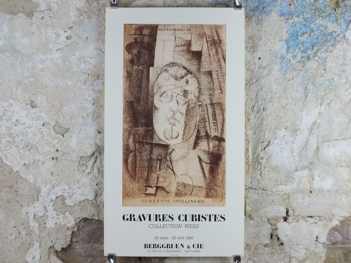 1985 Louis Marcoussis Poster, Guillaume Apollinaire, amazing condition, Engravings, gallery exhibition wall art 1980s