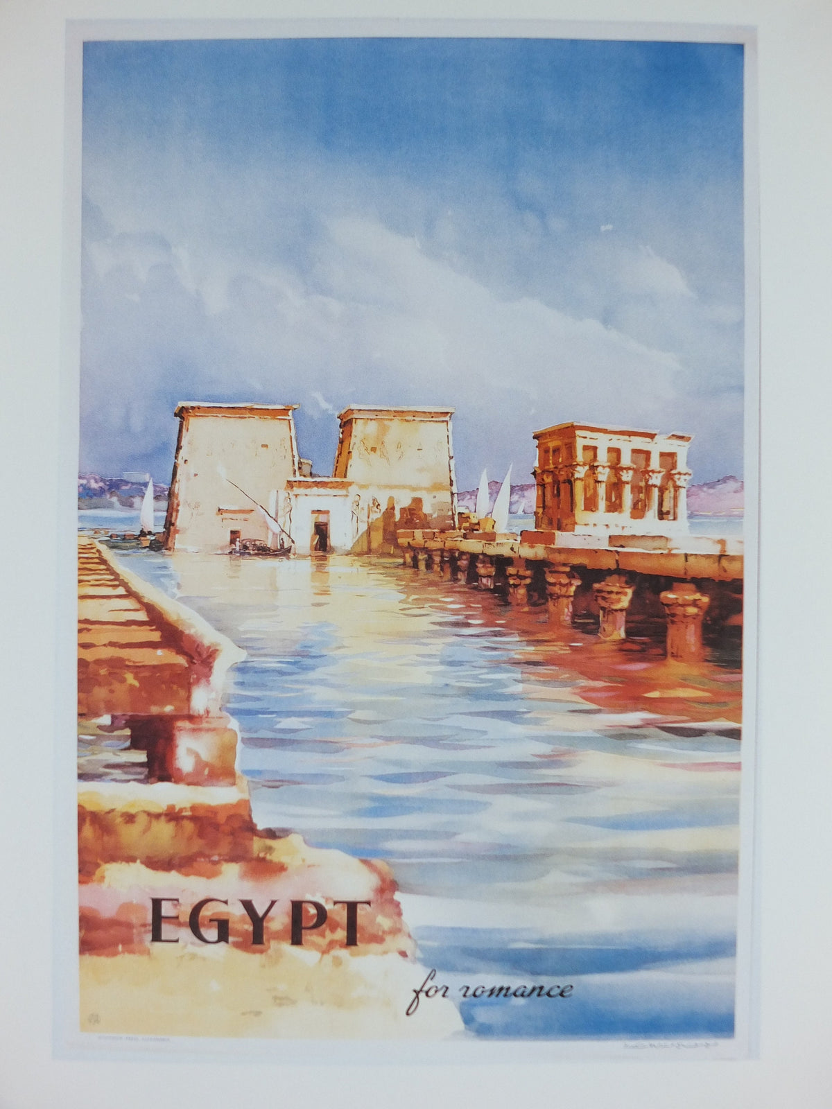 Egypt River Nile Travel Poster, Fellucas, Excursions in the Orient, Reprint, travel and tourism advertising, wall art decor 1990s