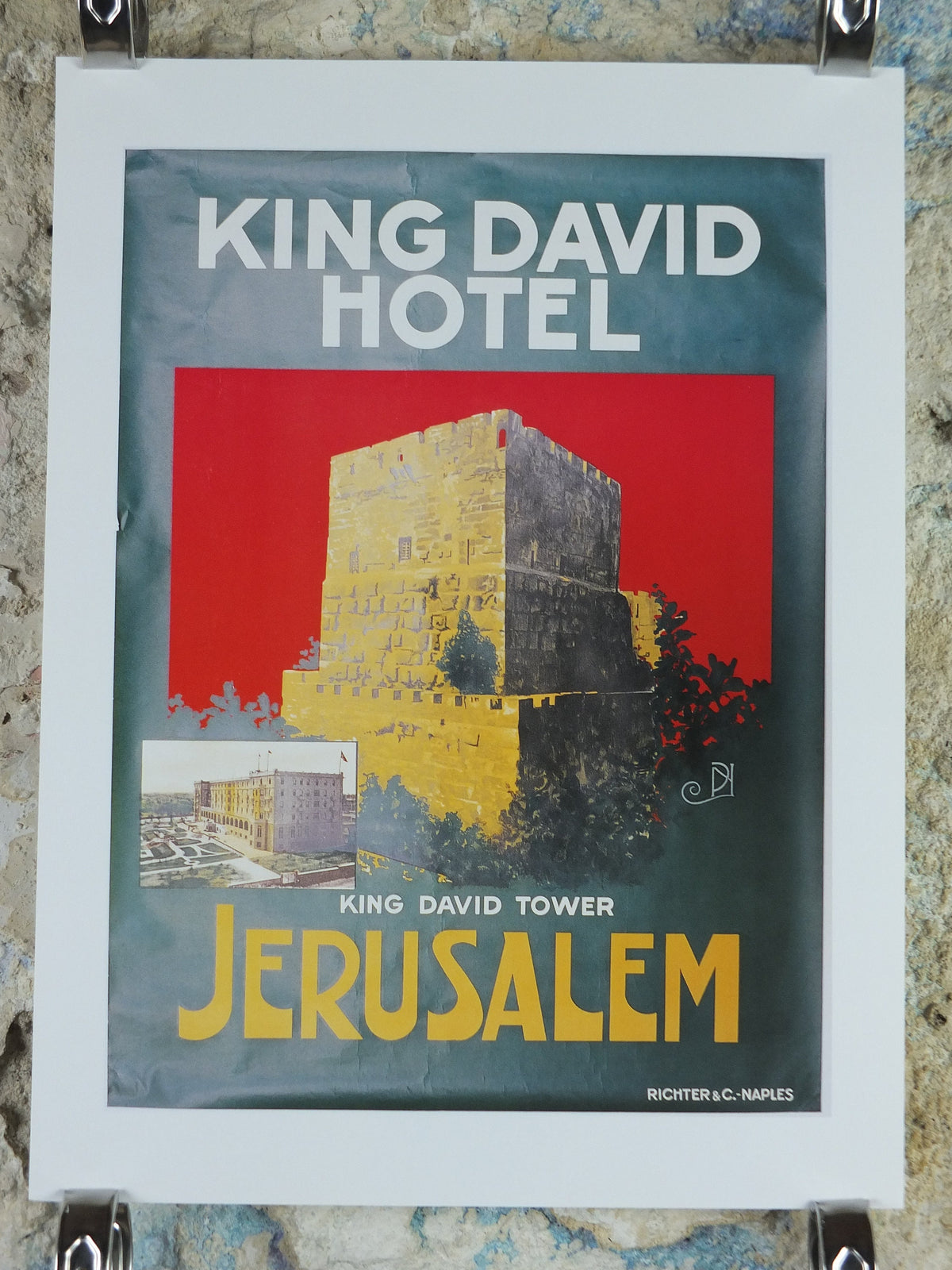 Jerusalem King David Hotel Travel Poster, Excursions in the Orient, Reprint, travel and tourism advertising, wall art decor 1990s