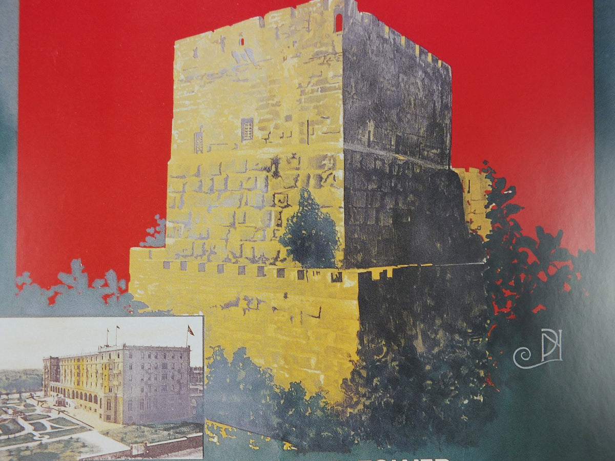 Jerusalem King David Hotel Travel Poster, Excursions in the Orient, Reprint, travel and tourism advertising, wall art decor 1990s