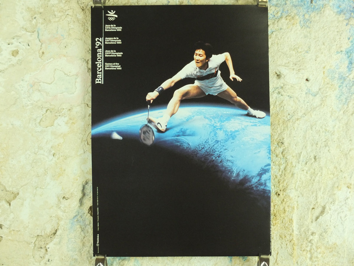 Original Vintage Olympic Spanish Barcelona 1992 Badminton Poster shuttlecock NASA world Olympiad sport wall art 1990s