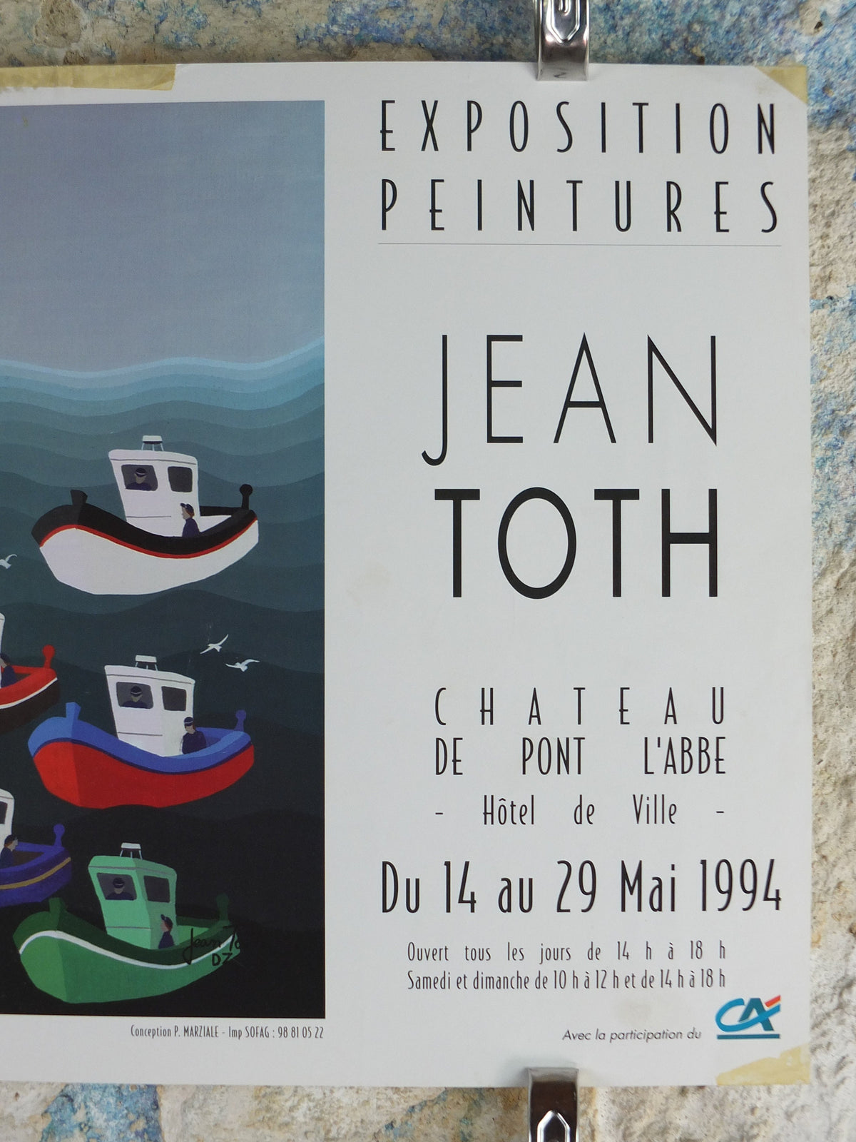 1994 Boats on the Sea Poster, Jean Toth, colourful tugs, seascapes, French painter, wall art decor