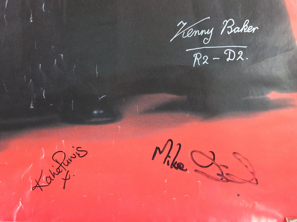 Signed Darth Vader Star Wars Poster, 11 signatures inc R2D2, Boba Fett, Wicket, Bib Fortuna, Greedo & Owen, wall art cinema film memorabilia