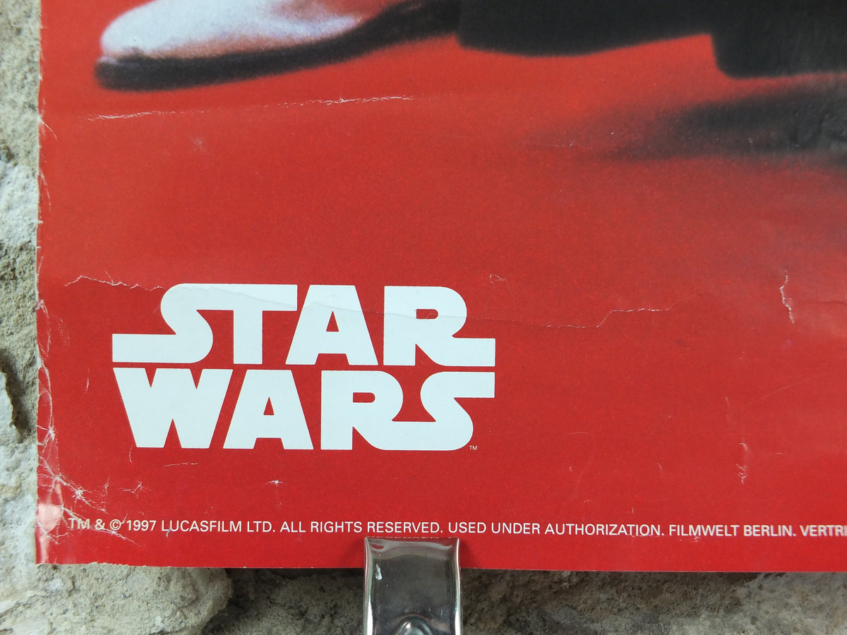 Signed Darth Vader Star Wars Poster, 11 signatures inc R2D2, Boba Fett, Wicket, Bib Fortuna, Greedo & Owen, wall art cinema film memorabilia