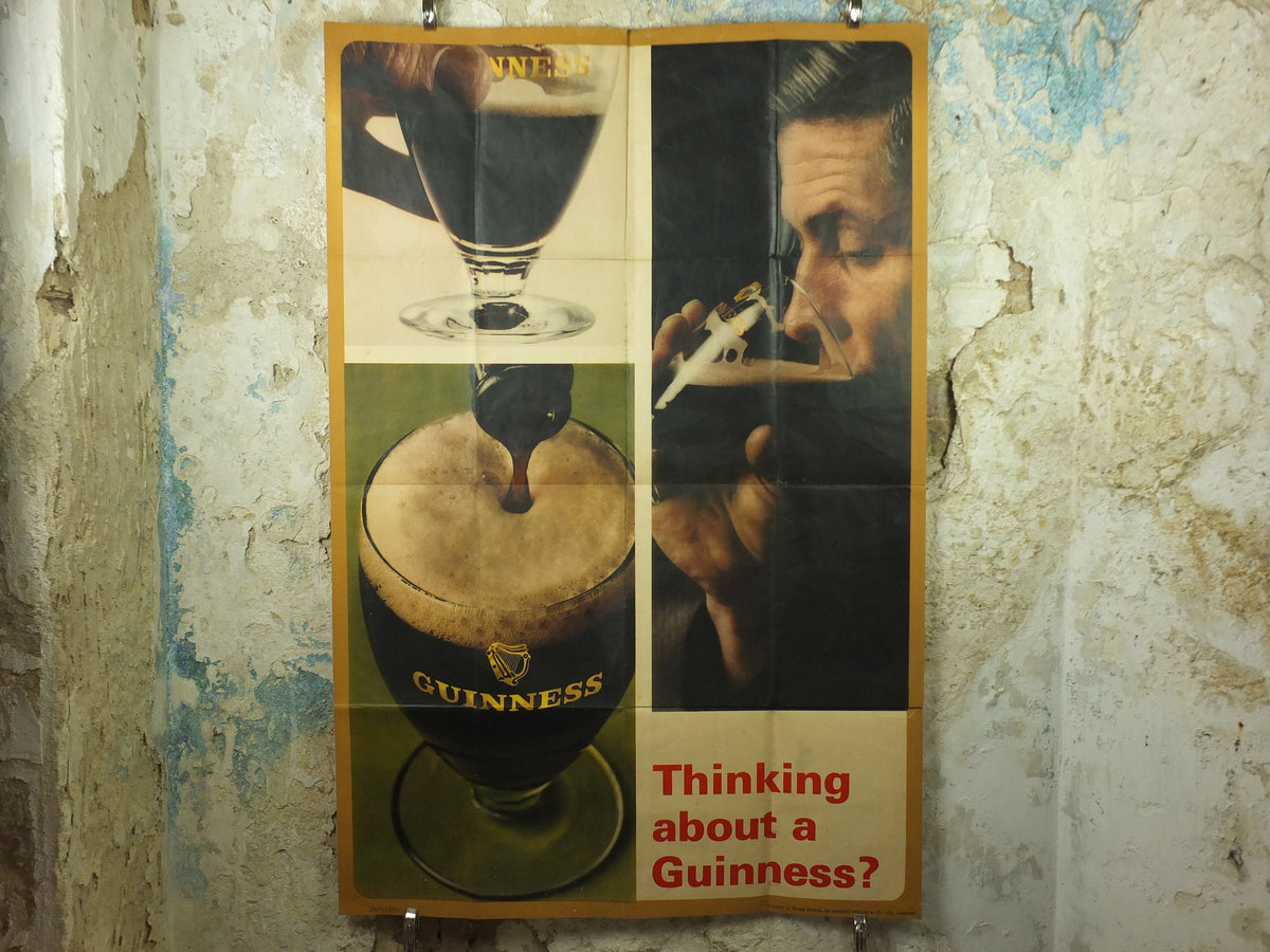 Large Guinness Poster, Thinking about a Guinness?, imposing and unique 1967 advertising, ale Irish stout beer, retro wall art