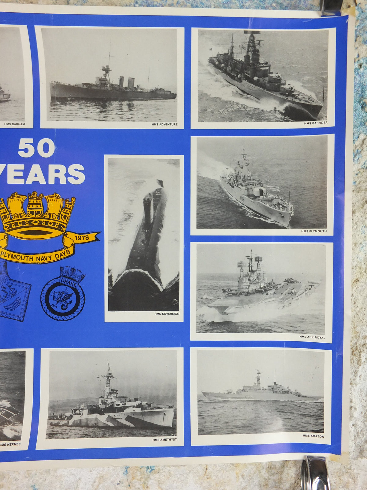 1978 Royal Navy British Portsmouth Poster, 1928-1978, 50 years of Plymouth Navy Days, print wall art 1970s