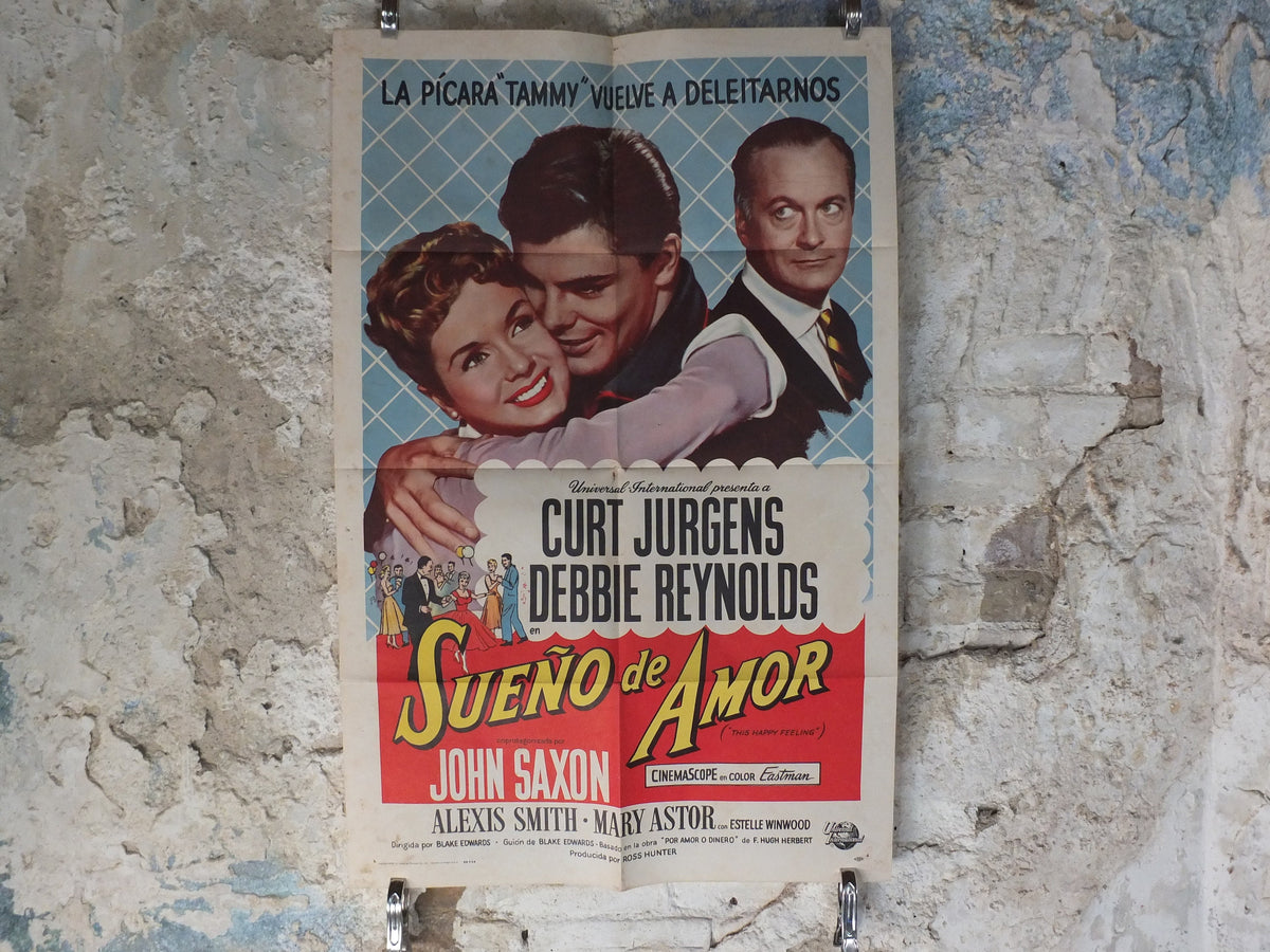 Original Vintage Movie Poster This Happy Feeling Debbie Reynolds 1958 1950s dance hugs Spanish wall art US one sheet cinema film memorabilia