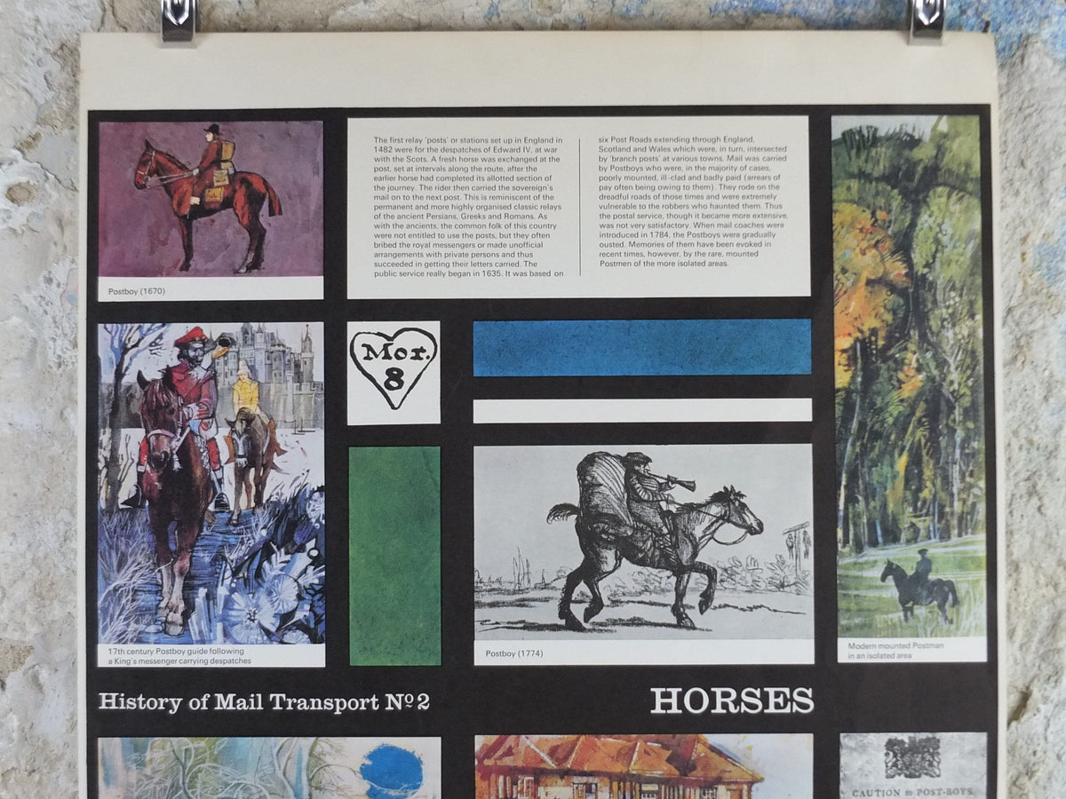 1966 History of Mail Transport Poster, Horses, GPO, General Post Office, by Michael Heslop, Royal Mail, SPWDC3, decor wall art