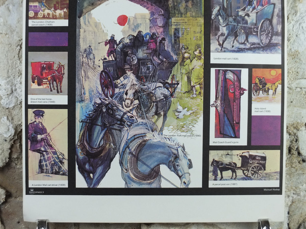 1966 History of Mail Transport Poster, Horse drawn vehicles, GPO, General Post Office, by Michael Heslop, Royal Mail, SPWDC3, decor wall art