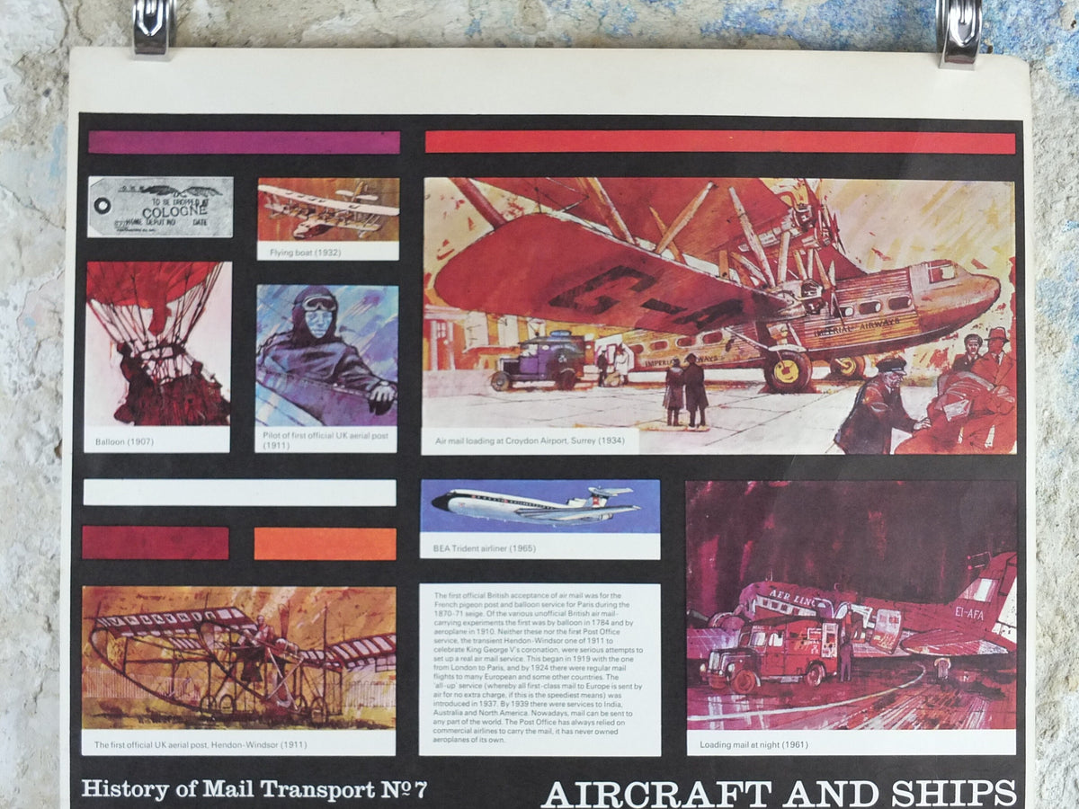 1966 History of Mail Transport Poster, Aircraft and Ships, GPO, General Post Office, by Michael Heslop, Royal Mail, SPWDC3, decor wall art